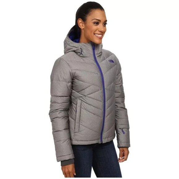 Womens THE NORTH FACE 550 DOWN HOODED QUILTED PUFFER GRAY PURPLE Coat Destiny XS - Picture 14 of 14